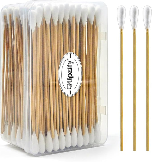200 PCS Dog Ear Cleaning Swabs in Storage Box - 6" Long Cotton Swabs for Dogs, Large Cotton Head Highly Absorbent, Lint-Free - Specially Designed for Use with Pet Ear Cleaner