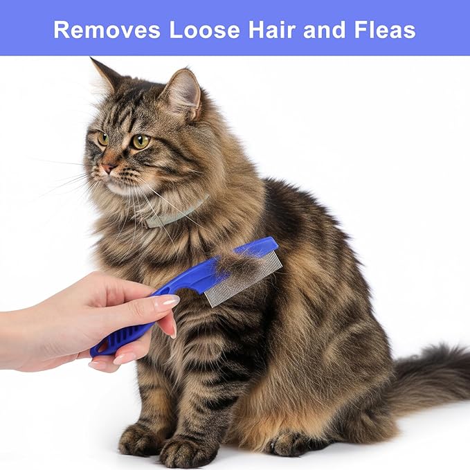 6-Pack Flea Comb for Cats Stainless Steel Lice Comb Set Dog Flea Brush Double-Sided Tear Stain Remover Pet Grooming Kit for All Types of Small Medium Large Pets (Blue)