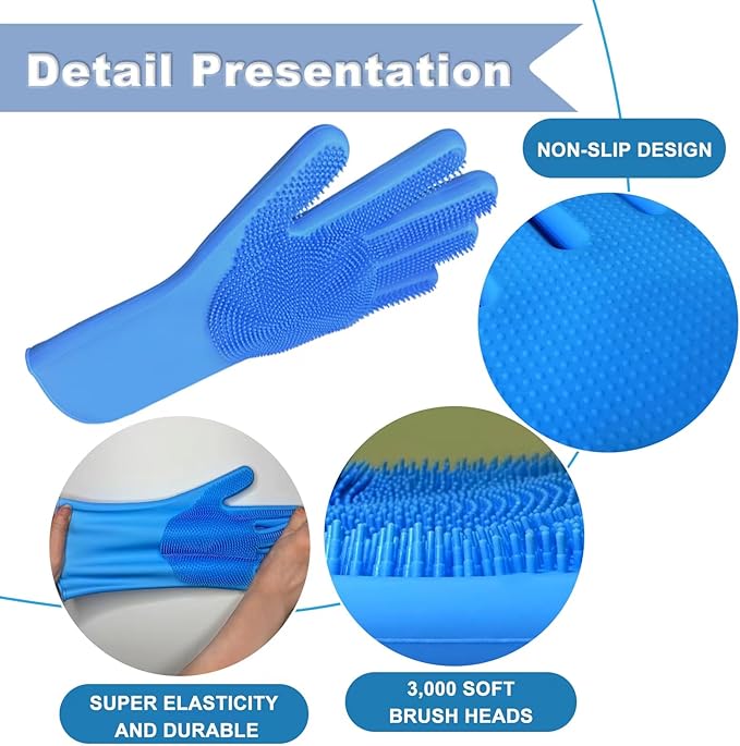 2PCS Dog Washing Gloves and Dog Shampoo Brush, Dog Bath Supplies Dog and Cat Bath Set