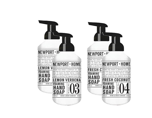 Newport Home Foaming Hand Soap 4 pack, 20oz bottles, Lemon Verbena and Fresh Coconut scents, from Home and Body Company