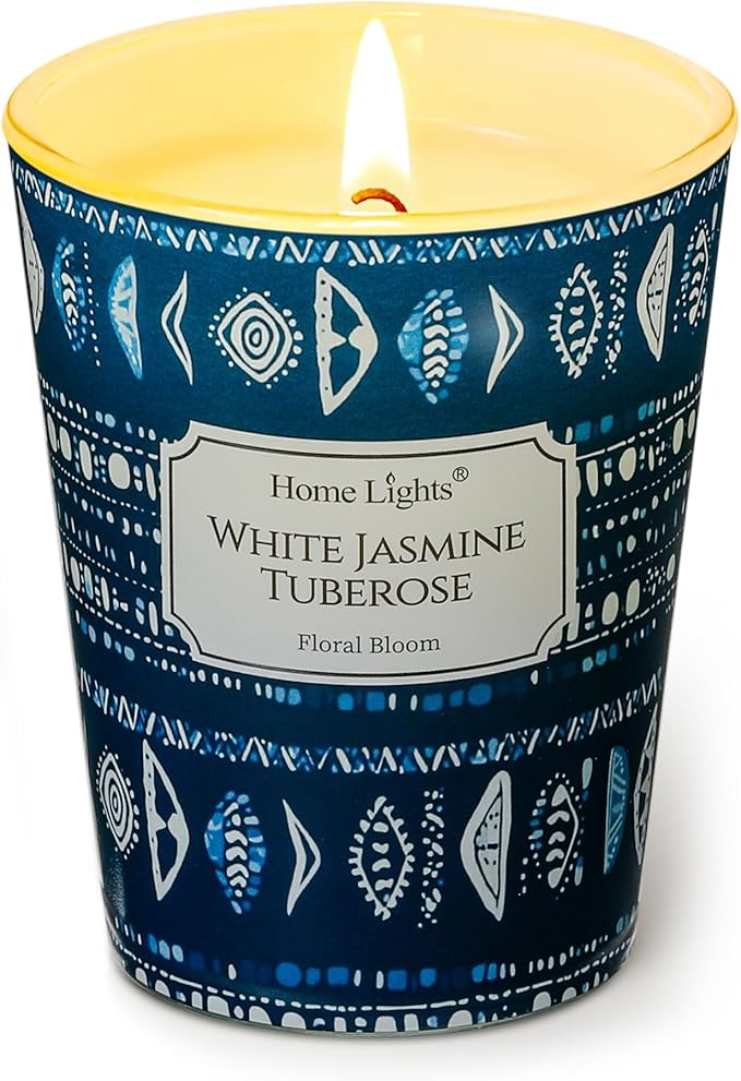 HomeLights Scented Candles for Women & Men, 6.7oz Candle Jars Aromatherapy Single Wick Candle, Ideal for Bohemian Natural Textures Home Decor and Gifts, White Jasmine Tuberose