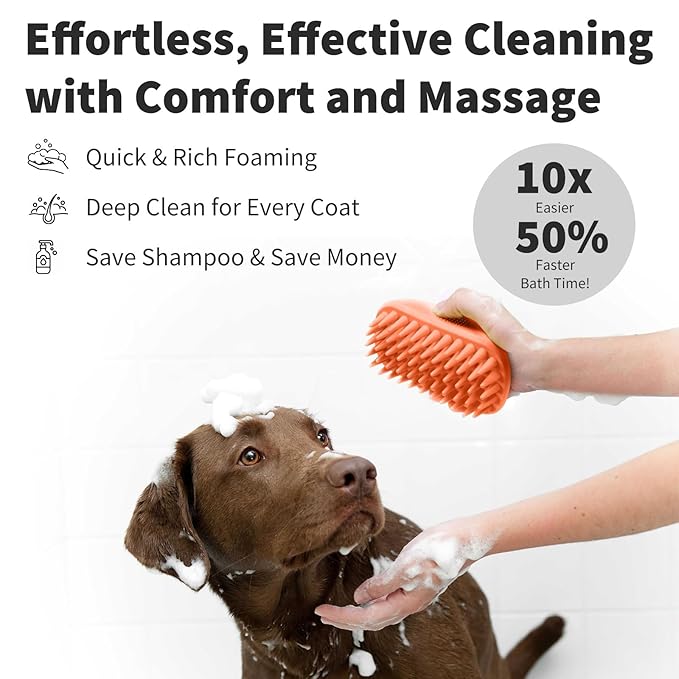 Bath Brushes for Pet Grooming & Massage,Rubber Scrubbing Brush for Dogs,Pet Silicone Shampoo Brush,Ideal for Long & Short Haired Dogs and Cats, Essential Puppy Accessory,Orange