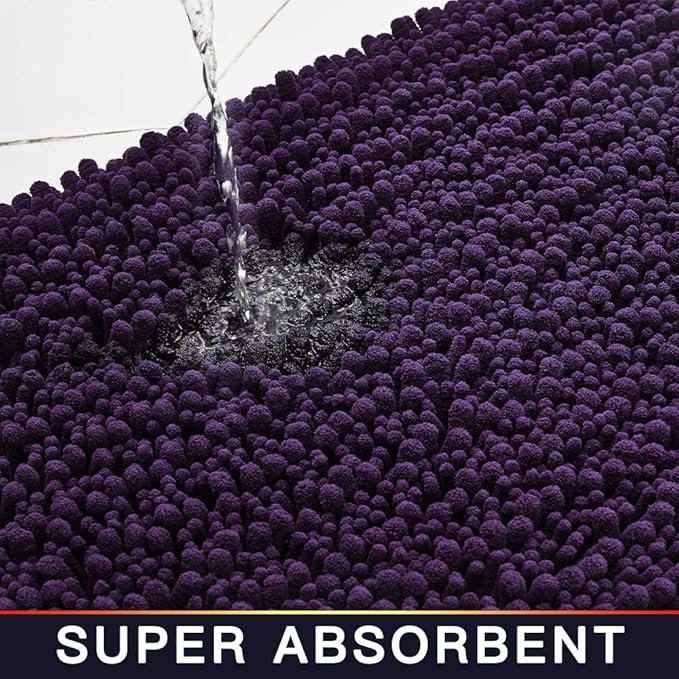 Walensee Large Bathroom Rug Non Slip Bath Mat (24x60 Inch Dark Purple) Water Absorbent Super Soft Shaggy Chenille Machine Washable Dry Extra Thick Perfect Absorbant Best Plush Carpet for Shower Floor