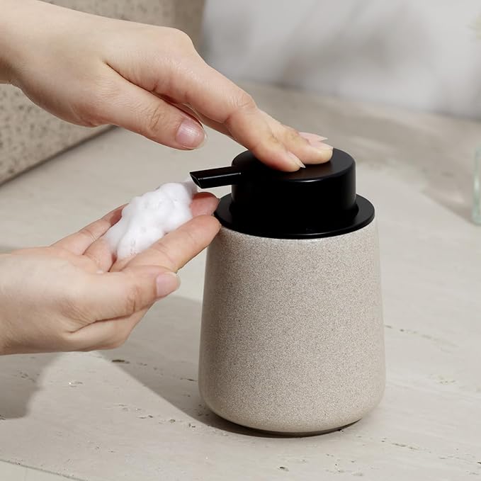 Foaming Soap Dispenser Pump 12OZ, Refillable Foam Hand Dish Soap Dispenser Bottle Jar for Bathroom Kitchen Sink Countertop Home Decor - Beige