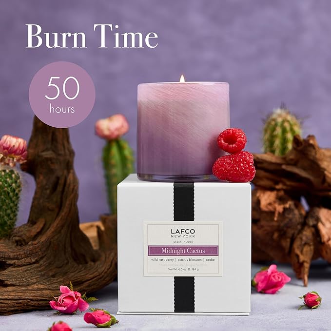 LAFCO New York Classic Candle, Midnight Cactus - 6.5 oz - 50-Hour Burn Time - Reusable, Hand Blown Glass Vessel - Made in The USA