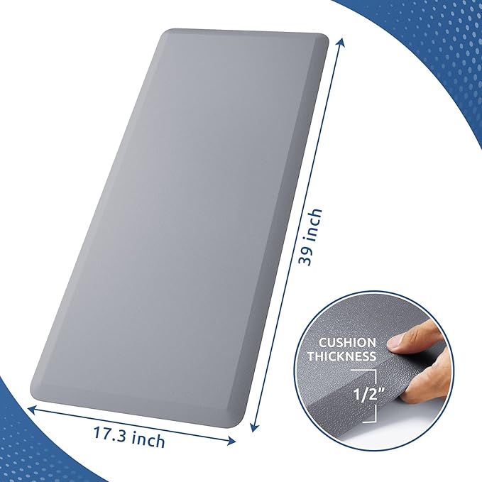 KitchenClouds Kitchen Mat Cushioned Anti Fatigue Kitchen Rug 17.3"x39" Waterproof Non Slip Kitchen Rugs and Mats Standing Desk Mat Comfort Floor Mats for Kitchen House Sink Office (Grey)