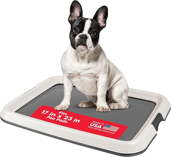 IRIS USA Pee Pad Holder - Small Dog Pad Holder with Secured Latches, Non-Skid Feet, High Polish Finish for Easy Cleaning, Leak Protection, Fits 17"x23" Pad, Dark Gray