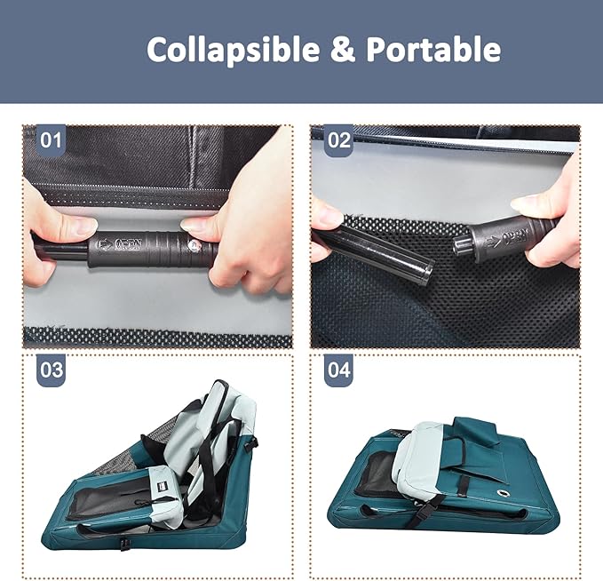 JESPET Soft Dog Crates Kennel for Pets, 3 Door Soft Sided Folding Travel Pet Carrier with Straps and Fleece Mat for Dogs, Cats, Shale Green, 36'' (8-Teal Blue, Large(30" L x 21" W x 23" H))