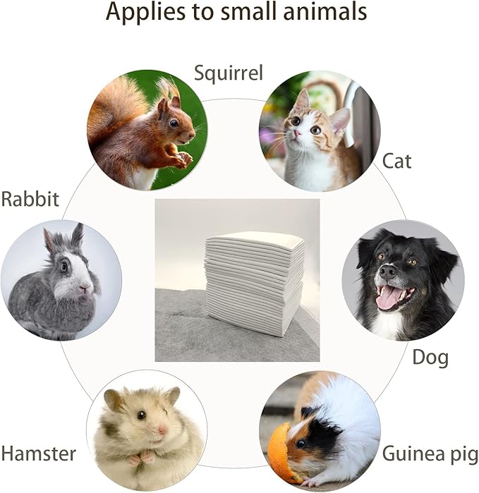 100 Pcs Rabbit Pee Pads,Puppy Potty Training Pad Small Animals Super Absorbent Disposable Cage Liners Bamboo Charcoal Quick-Dry Mats for Rabbits Hedgehogs Chinchillas Cats Dogs(13x18In)