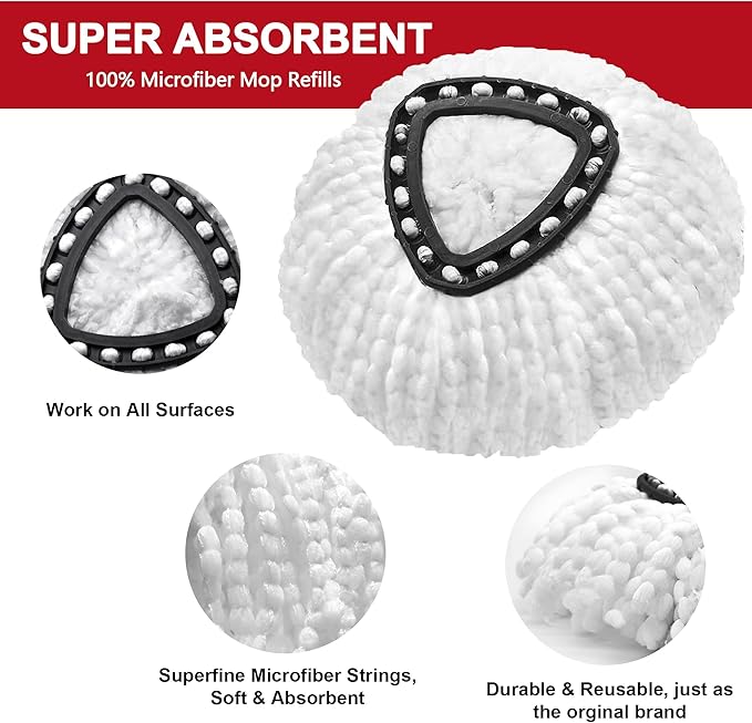 Best Value 6 Pack High Quality Replacement Micro Mop Head Refill For Standard Universal Spin Mop, Anti-abrasive Microfibers No Scratch-Round Shape Standard Size-6 Pack