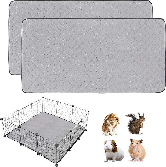 2 Pack Guinea Pig Cage Liners, 42'' X 42'' Washable Guinea Pig Pee Pads, Non Slip Reusable Super Absorbent Guinea Pig Training Mat Bedding Fleece for Small Animals Hamster Rabbit Chinchilla Rat