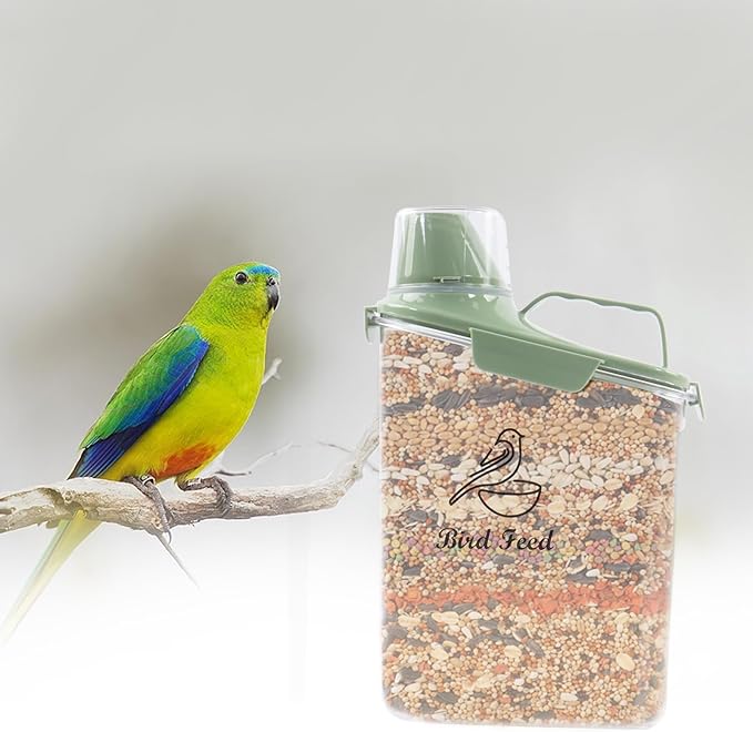 2.8L Airtight Bird Seed Storage Container With Handle and Measuring Cup - Portable Pet Food for Wild Bird Sunflower Seed - BPA Free Transparent/Green