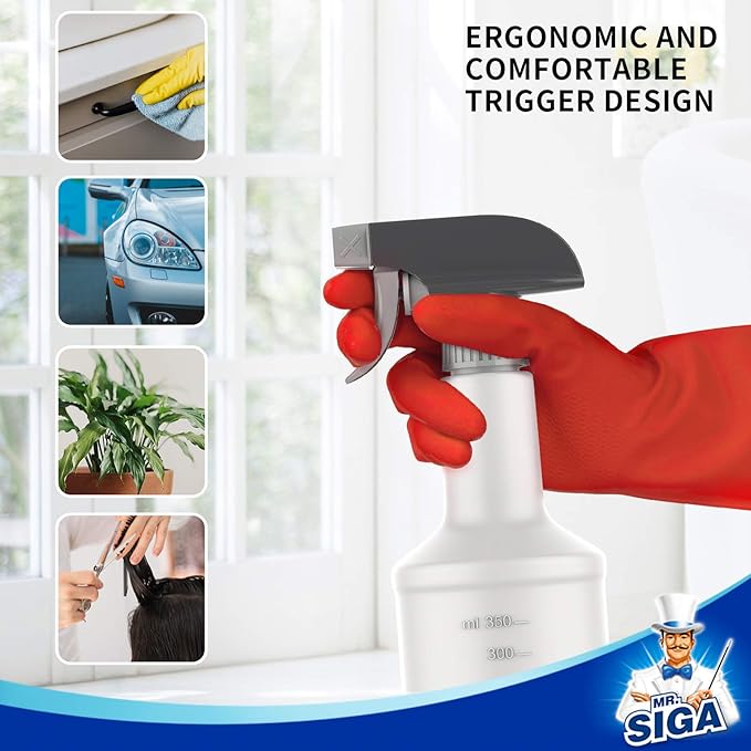 MR.SIGA 16 oz Empty Plastic Spray Bottles for Cleaning Solutions, Heavy Duty Household Reusable Spray Bottles with Measurements and Adjustable Leak Proof Nozzle, 3 Pack