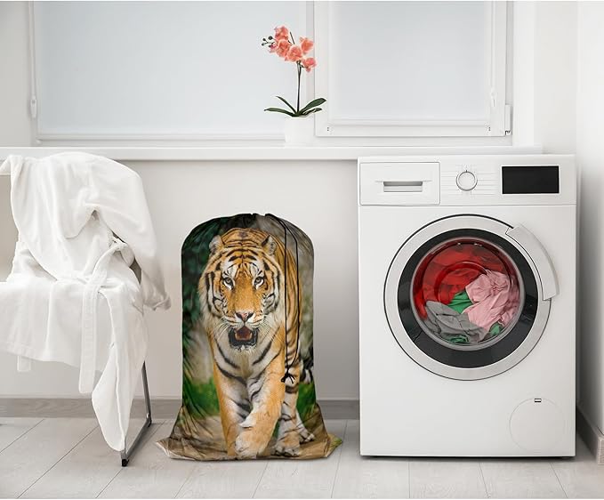 Swono Tiger Extra Heavy Duty Laundry Bag, Animal Portrait Jungle Mammal Feline Wildlife X-Large Dirty Clothes Drawstring Bag with Tear Resistant Fabric, Washable Laundry Liner for Hamper, Ideal for