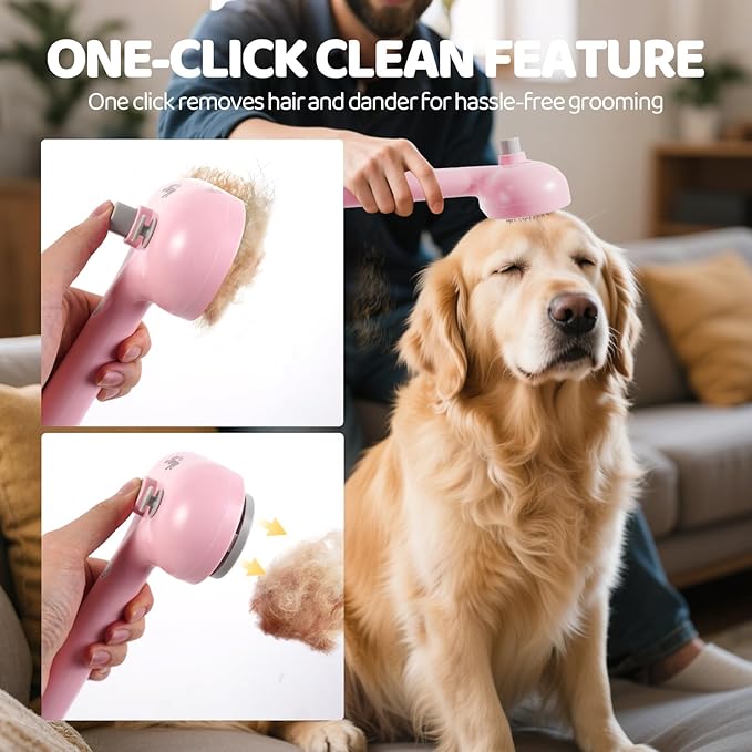 3-in-1 Anti-static Cat Steam Brush & Deshedding Tool - Cat Brush for Long/Short Hair, Reduces 95% Shedding, Easy Clean Grooming Supplies for Pet Owners (pink)