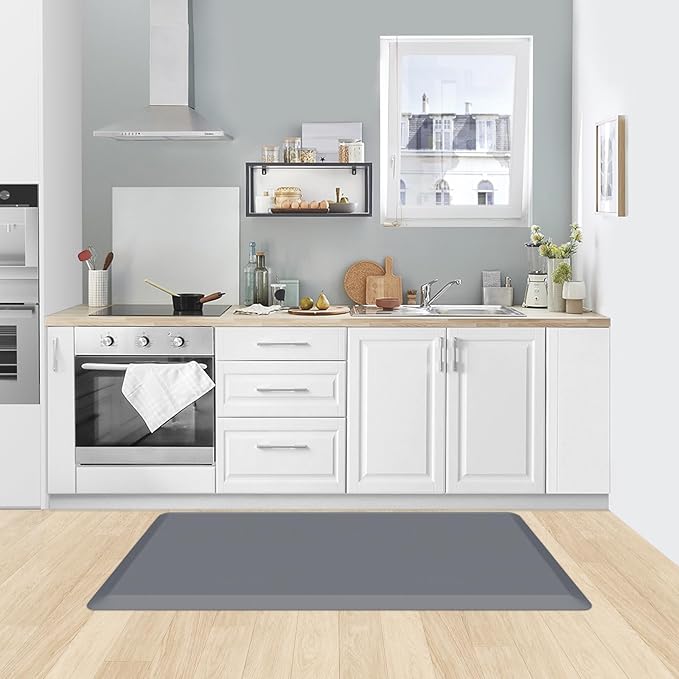 KitchenClouds Kitchen Mat Cushioned Anti Fatigue Rug 22"x54" Waterproof, Non Slip, Standing and Comfort Desk/Floor Mats for House Sink Office (Grey,0.8inch)
