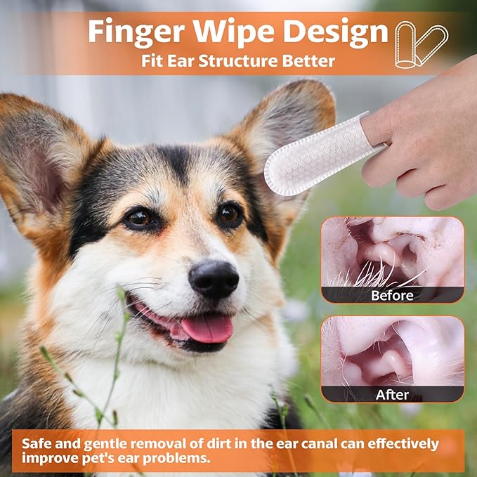 OBSEDE Dog & Cat Ear Cleaner Wipes - Finger Sleeve for Easy Wax Removal & Odor Control, Soothing Formula, Coconut Scent, 120 Count