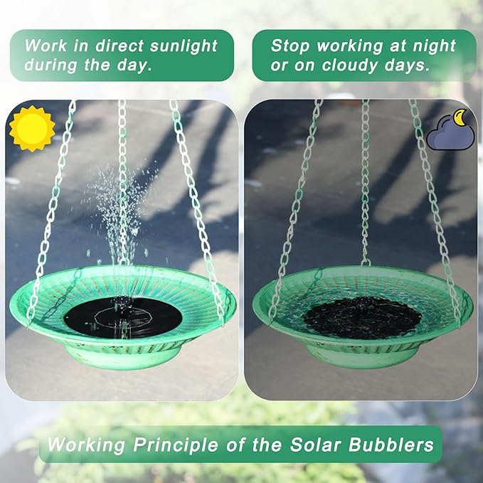 12.3" Hanging Bird Bath with Solar Fountain Bird Bath Bubbler，Birdbath Fountain for Garden Patio Decor,Green