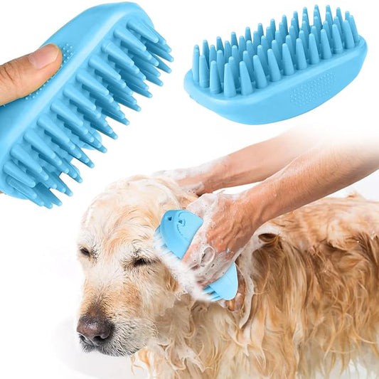 Bath Brushes for Pet Grooming & Massage,Rubber Scrubbing Brush for Dogs,Pet Silicone Shampoo Brush,Ideal for Long & Short Haired Dogs and Cats, Essential Puppy Accessory,Blue