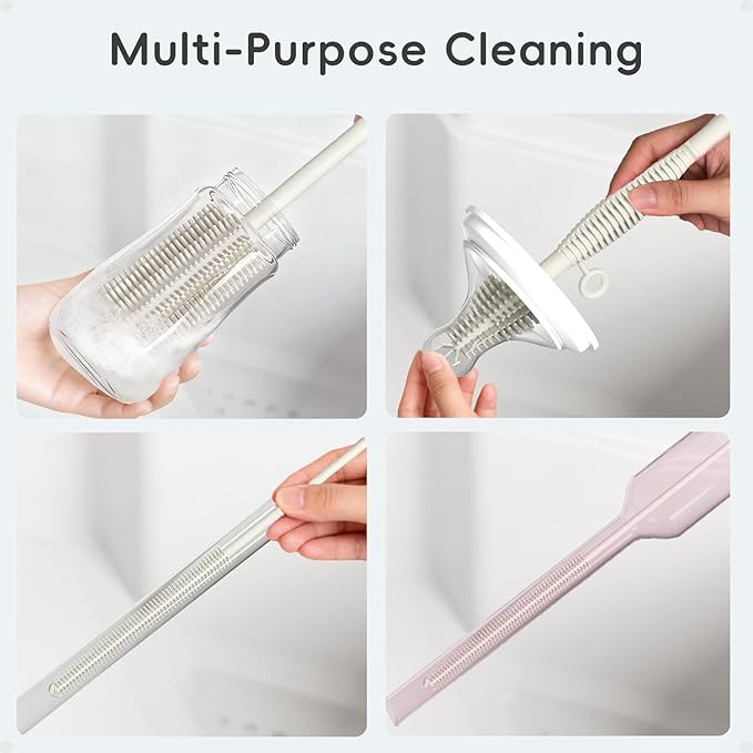 Baby Bottle Brush and Straw Cleaner Brush Set, Extra Long Double-Ended Soft Silicone Brush Cleaner for Baby Bottles, Water Bottles, Cups, Breast Pumps, Detachable & Hangable