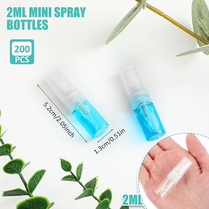 Zhehao 200 Pcs Mini Spray Bottles 2 ml Clear Glass Perfume Bottles Refillable Fine Mist Perfume Atomizer Portable Empty Sample Containers for Cleaning, Essential Oils, Travel (Clear Cap)
