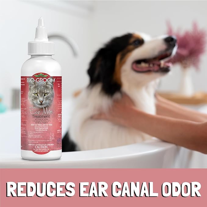 Bio-Groom Ear Mite Treatment - Dog Ear Infection Treatment, Cruelty-Free, Made in USA, Dog Ear Drops, Gentle Wax Remover, Ear Cleaner for Dogs and Cats - 4 fl oz 1-Pack