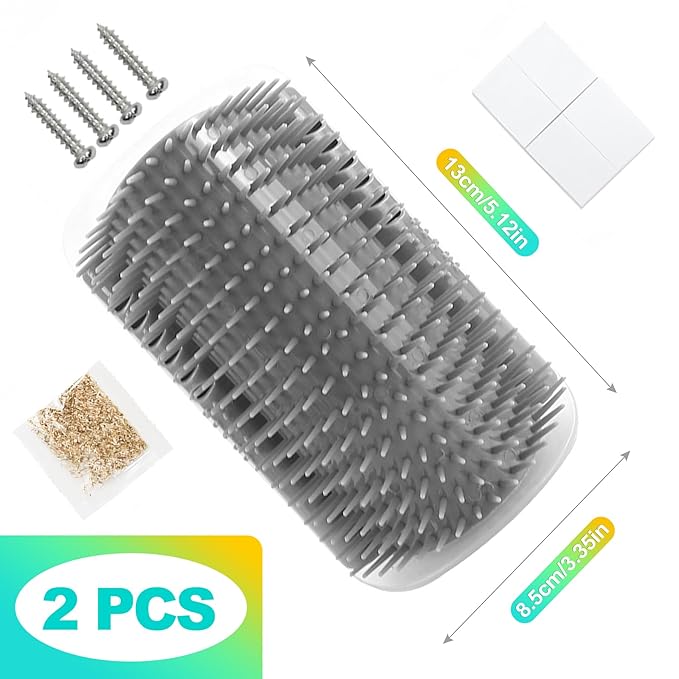 2-Pack Cat Corner Scratcher Set – Wall-Mounted Massage Comb with Catnip Self-Grooming & Detangling for Cats, Durable Sisal & Velvet Surface
