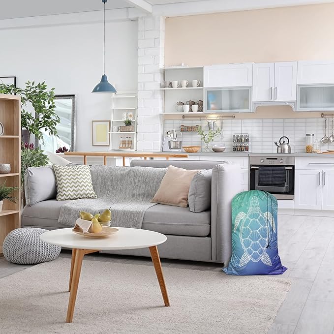 Swono Sea Turtle Laundry Bags for Travel, Home, Camping and Gym Water Bubble Seaweed Sea Life Laundry Hamper Basket 28" x 40", Football Grid Oxford Cloth