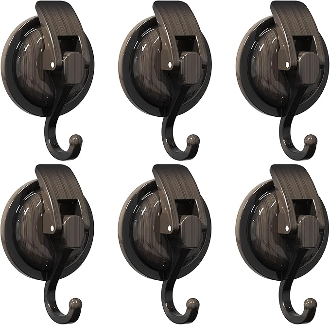Heavy Duty Vacuum Suction Cup Hooks, Red Bronze Plated Polished Super Suction for Kitchen Bathroom, 6 Pack