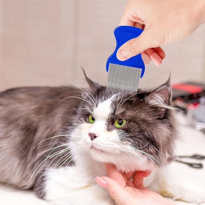 Lice Comb Flea Comb For Cats Dog Pet Comb Set Metal Fine Tooth Remove Tear Marks Float Hair Dandruff (B)