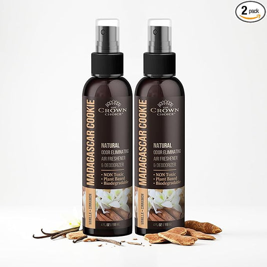 Non-Toxic Odor Eliminator, Natural Vanilla & Cinnamon Air Freshener Spray for Home, Room, Closet & Couch Deodorizer, Long Lasting Bathroom & Toilet Freshener, Safe for Kids & Pets, 2PK - 4 Oz each
