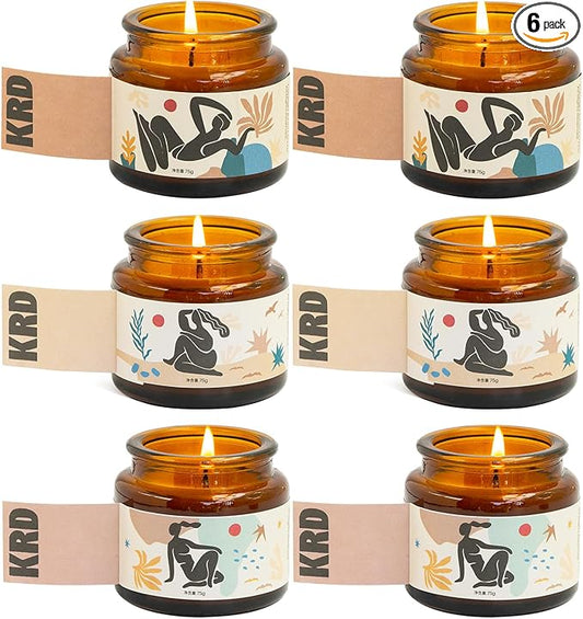 KRD 3X Strong Scented Candles Gift Set - 6 Scents Home Spa Travel Kit, EU Soy Wax Glass Jars, 6 * 2.5oz, 20H Clean Burn, Ultimate Holiday & Christmas Gifts