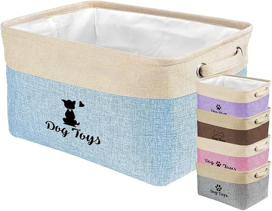 Dog Toys Basket My Dog Stuff Collapsible Storage Bin Grey Brow Pink Purple Blue Rectangular Pet Storage Organizer Box with Handles Medium