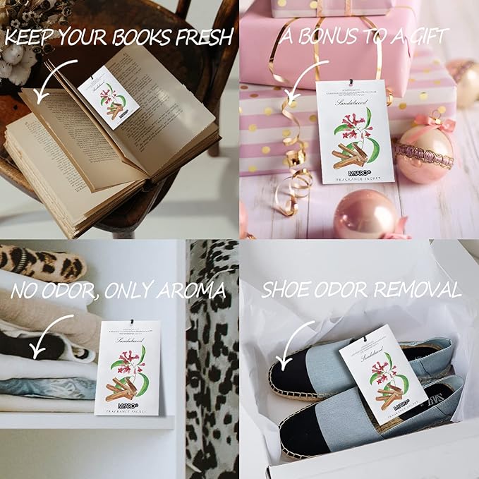 MYARO Scented Sachet House Air Freshener - 12 Pack Long Lasting Sandalwood Fragrance Deodorizer for Home Closet Drawer Car