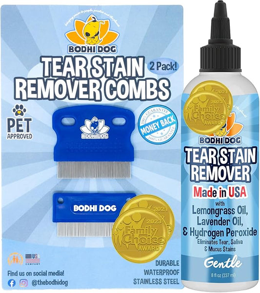 Bodhi Dog Tear Stain Remover & Tear Stain Remover Combs - Gently Removes Stains, Dirt from Pet Eyes - Safe & Gentle on Dogs and Cats - Cleans Delicate Fur - Ideal for Grooming & Tear Stain Prevention