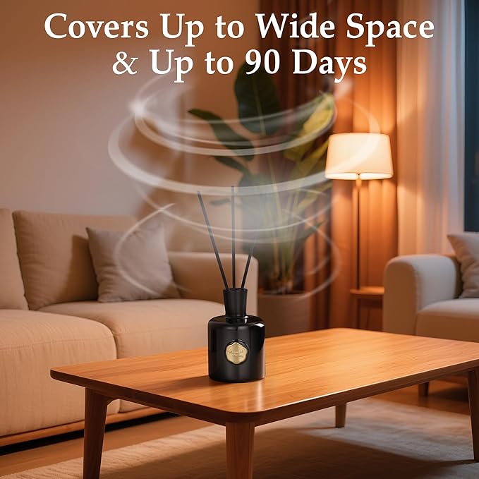 XEPTLE Reed Diffuser Set, 7.04 oz Oud & Bergamot Scent Diffuser with 5 Sticks, Long Lasting Air Freshener, Essential Oil Reed Diffuser for Home, Home Fragrance for Office, Bathroom Shelf Decor, Black