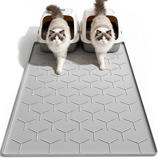 Cat Litter Box Mat, Large 40" X 28" Litter Trapping Mat for Cats, Waterproof Silicone Pad for Floor, Gray