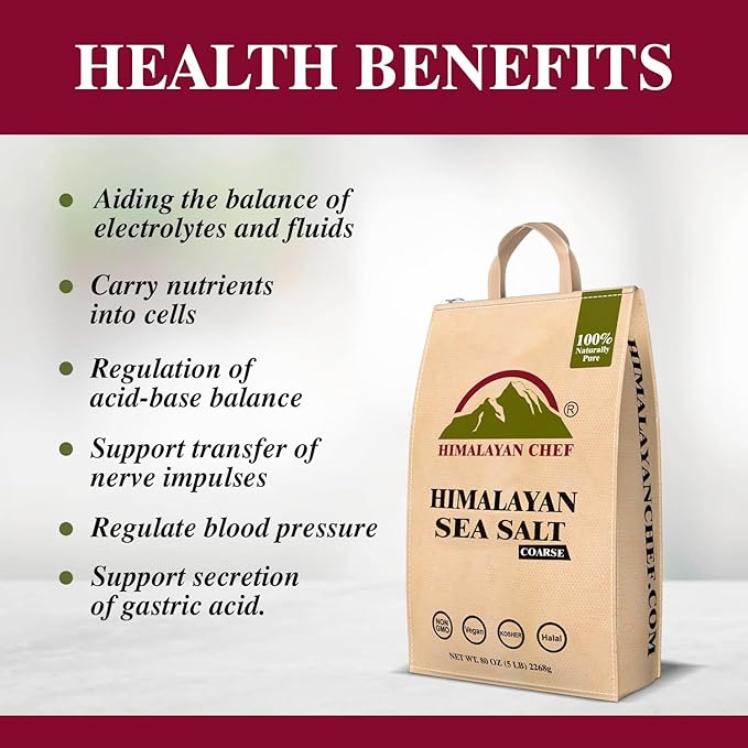 Himalayan Chef Sea Salt Coarse Grain, 5 lb Bag - Pure, Natural, Kosher, Non-GMO, Mineral-Rich, for Cooking, Seasoning, Baking, Grinder Refills