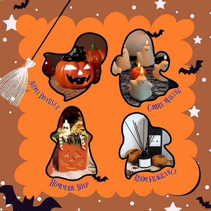 Halloween Fragrance Oils Set, ARVIDSSON Fall Essential Oils for Diffuser - Pumpkin Pie, Spiced Cider, Caramel Apple, Candy Corn, Snickerdoodle, Spooky Spices, Autumn Scented Oil Gift for Women