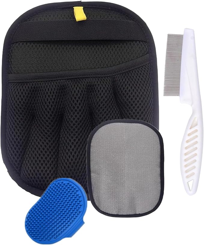 Rainsleep Pet Hair Remover Gloves, Dog Grooming Glove for Shedding, Reusable Deshedding Gloves with Built-in Bath Brush and Flea Comb, for Furniture, Car, Couch, Clothes