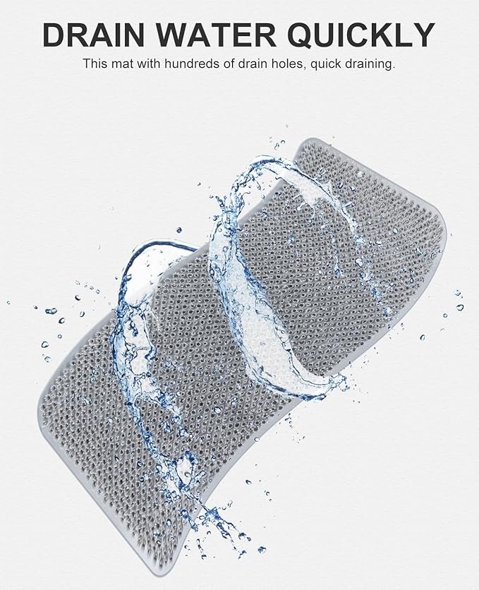 OTHWAY Non Slip Grassy Bathtub Mat : 27.5X15.7 inches Sturdy But Soft Bath Mat_Quick Drain Shower Floor Mat with Soft Bristles for Scrubbing Feet (Light Grey)