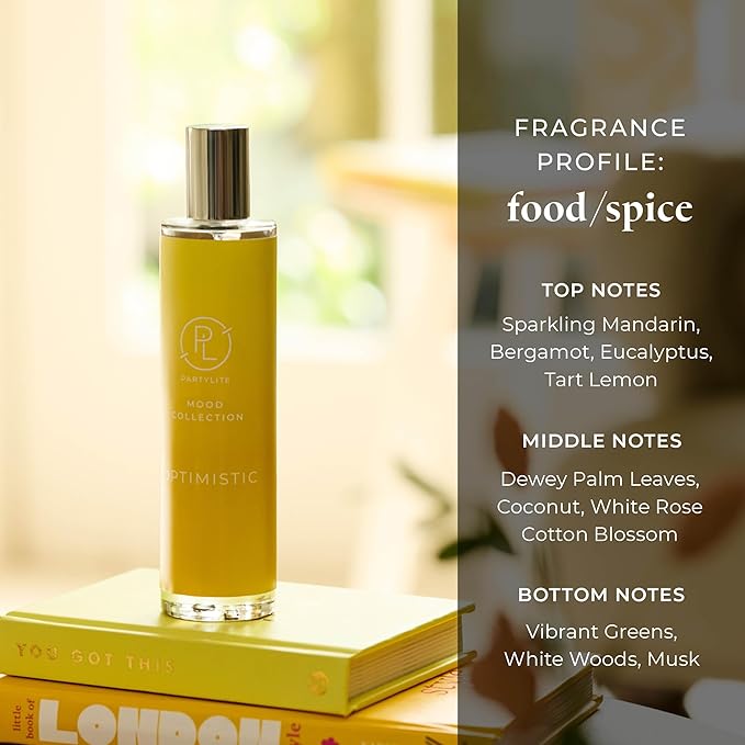 PartyLite Optimistic Scented Room Spray, 100mL,with Notes of Sparkling Mandarin & Tart Lemon, Part of the Mood Collection, Refreshing Tropical, Perfect for Gifting