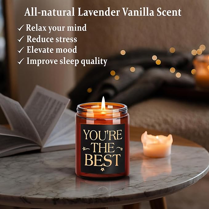 You're The Best Gifts for Women, Men - Birthday, Thank You, Christmas, Appreciation Gift for Coworker, Best Friend, Bestie, BFF, Sister, Mom - Lavender Vanilla Soy Wax Fall Candle for Home