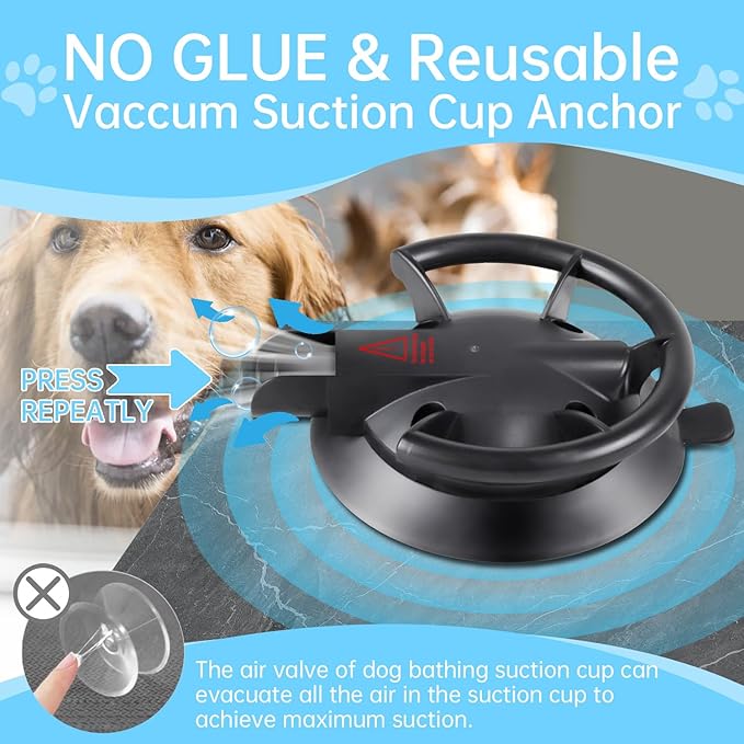 HLOGREE 2PCS Heavy Duty Dog Bathing Suction Cup for Large Dog within 110LBS, Pet Dog Cat Bath Holder Suction Cup Anchor for Grooming Bathtub Restraint, for Shower, Bathing, Blowing, Trimming- NO LEASH