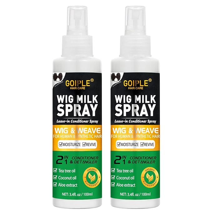2PCS Wig Milk Spray for Synthetic Hair, Leave-In Conditioner Wig Detangler Spray for Human Wigs, Conditioner ＆ Detangler 2 in 1 Moisturizer, Hydrates & Replenishes Synthetic Hair Wigs Easy Combing
