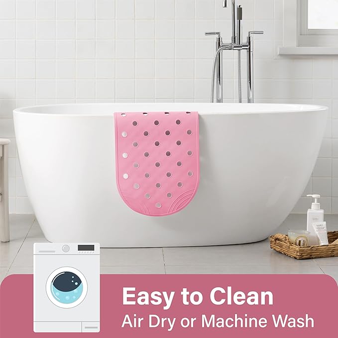 Rubber Bathtub Mat Shower Mat Non-Slip, 31x14 Inch, Bath Tub Floor Mat with Suction Cups and Drainage Holes, Pink