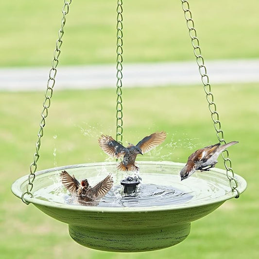 30" H*12.4" W Solar Fountain Hanging Bird Bath, Metal Bird Bath Bubbler, Outdoor Bird Bath Bowl, for Outdoors Garden Patio Decor.