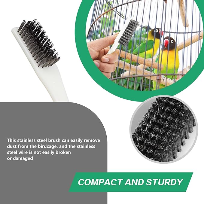 7-Piece Set Bird Cage Cleaner,Small Animal cage Cleaning Tool Wooden and Stainless Steel Cleaning Brush Long Handle Cleaning Brush Spatula Bird Cleaning Bird Drops Multipurpose Cleaning