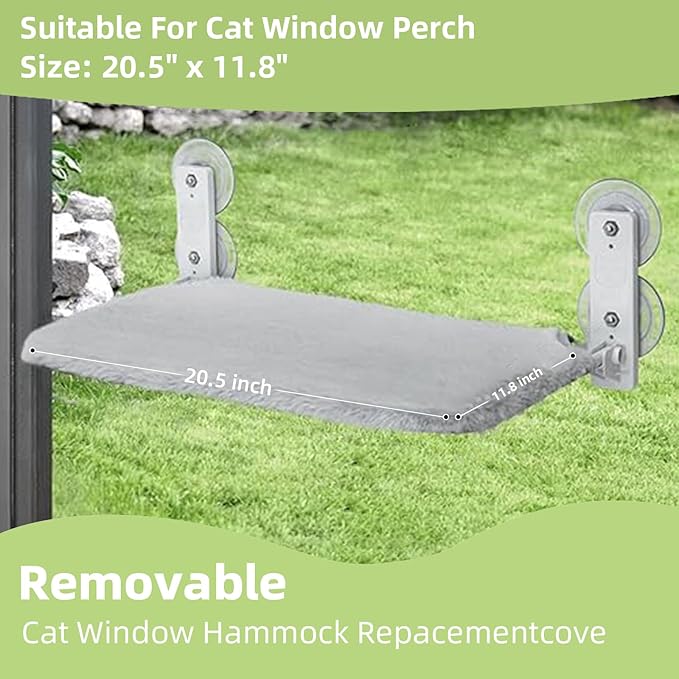2PCS Replacement Cover for Cat Window Perch, M Size Cordless Cat Window Hammock Bed Accessories, Reversible Breathable/Warm Seat Cover for Inside (Grey, 20.4" L x 11.8" W)