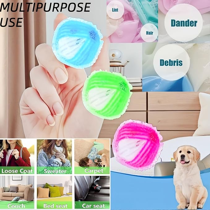 12-Pack Pet Hair Remover for Laundry, Reusable Dog & Cat Hair Catcher Balls for Washing Machine & Dryer, Lint Fur Dander Remover, Laundry Pet Hair Catcher for Clothes Bedding